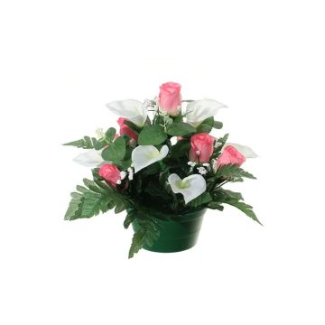 Artificial flower arrangement of calla and rose VLADICA, decorative pot, pink-white, 11"/27cm, Ø 9"/23cm Artificial flower arrangement of calla and rose VLADICA, decorative pot, pink-white, 11"/27cm, Ø 9"/23cm