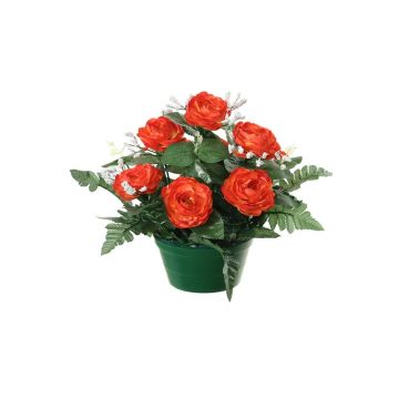 Artificial flower arrangement of cabbage rose and baby's breath VLADIS, decorative pot, orange-cream, 10"/25cm, Ø 9"/23cm Artificial flower arrangement of cabbage rose and baby's breath VLADIS, decorative pot, orange-cream, 10"/25cm, Ø 9"/23cm