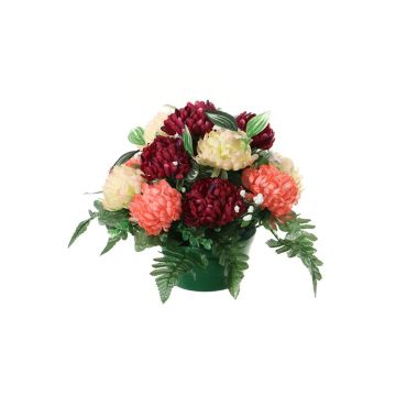 Artificial flower arrangement of chrysanthemum and baby's breath YASAR, burgundy-salmon cream, 10"/25cm, Ø 12"/30cm Artificial flower arrangement of chrysanthemum and baby's breath YASAR, burgundy-salmon cream, 10"/25cm, Ø 12"/30cm