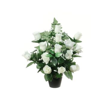 Artificial flower arrangement of rose and baby's breath YECTA, decorative pot, white, 14"/36cm, Ø 11"/28cm