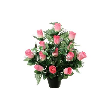 Artificial flower arrangement of rose and baby's breath YECTA, decorative pot, pink, 14"/36cm, Ø 11"/28cm