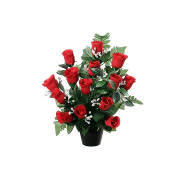 Artificial flower arrangement of rose and baby's breath YECTA, decorative pot, red, 14"/36cm, Ø 11"/28cm