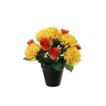 Artificial flower arrangement of chrysanthemum and rose YESHE, decorative pot, yellow-orange, 11"/28cm, Ø9"/22cm Artificial flower arrangement of chrysanthemum and rose YESHE, decorative pot, yellow-orange, 11"/28cm, Ø9"/22cm