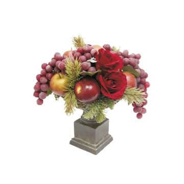 Artificial arrangement of rose, apple and grapes TOMME, amphora, red-yellow, 13"/32cm, Ø14"/36cm Artificial arrangement of rose, apple and grapes TOMME, amphora, red-yellow, 13"/32cm, Ø14"/36cm