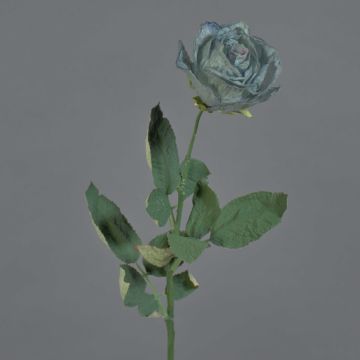 Artificial rose FREIDA, Eco Collection, grey-light blue, 26"/65cm, Ø2.8"/7cm