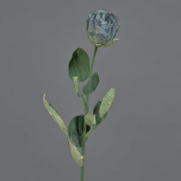 Artificial rose FREIDA, Eco Collection, grey-light blue, 24"/60cm, Ø1.6"/4cm