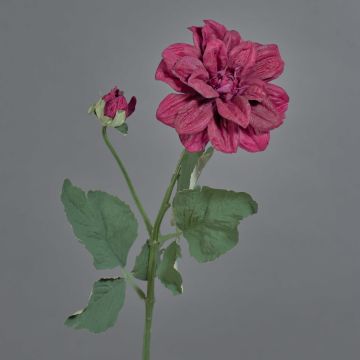 Artificial flower branch Dahlia GINGER, Eco Collection, dark pink, 24"/60cm, Ø4"/10cm