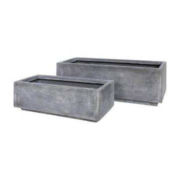 Flower box SUDE, can also be used as a support for room dividers, 2 pieces, fibreglass, grey, 24"x9"x7"/60,5x22,5x17cm, 32"x12"x9"/80,5x30,5x23cm
