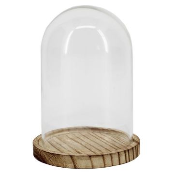 Glass dome DANILLA with marbled wooden base, clear, 5.1"/13cm, Ø3.7"/9.5cm