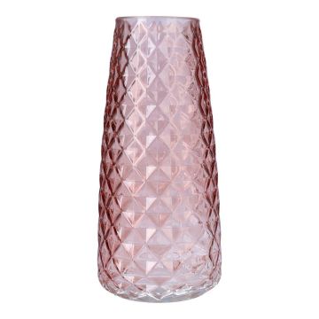 AMALFRIED flower vase with diamond pattern, glass, dusky pink, 21cm, Ø10cm