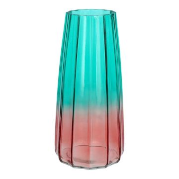 AMALFRIED flower vase with grooves, glass, turquoise-pink, 21cm, Ø10cm AMALFRIED flower vase with grooves, glass, turquoise-pink, 21cm, Ø10cm