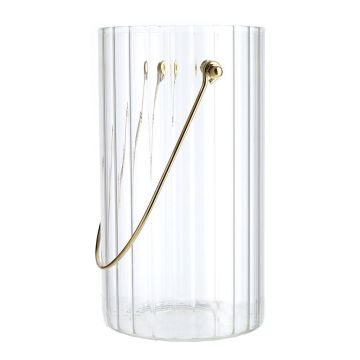 BLANDINA decorative vase with handle, glass, ribbed, transparent-gold, 18 cm, Ø10 cm BLANDINA decorative vase with handle, glass, ribbed, transparent-gold, 18 cm, Ø10 cm