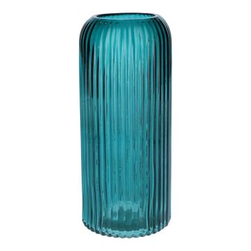 ALBURGIS glass vase with grooves, turquoise-clear, 25 cm, Ø 10 cm