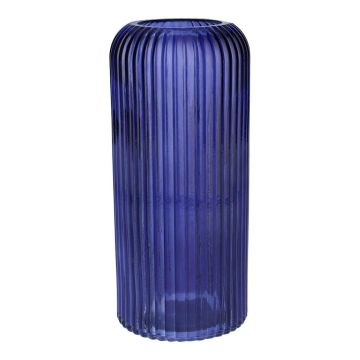 ALBURGIS glass vase with grooves, dark blue-clear, 25 cm, Ø 10 cm