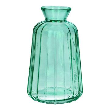 TATIANA decorative glass bottle with grooves, turquoise-clear, 11 cm, Ø 6.5 cm