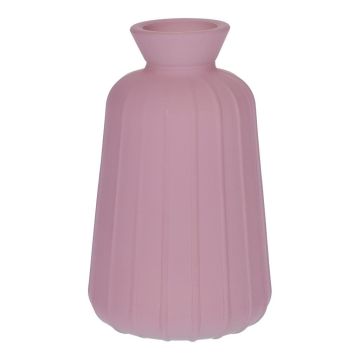 TATIANA decorative glass bottle with grooves, matt mauve, 11 cm, Ø 6.5 cm