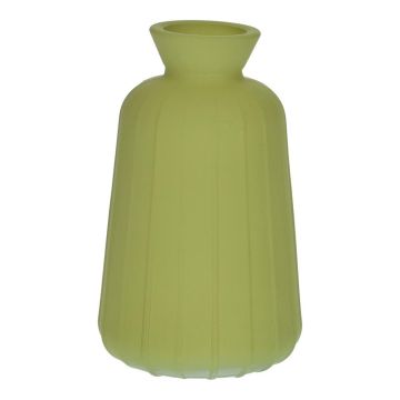 TATIANA decorative glass bottle with grooves, olive green-matt, 11 cm, Ø 6.5 cm