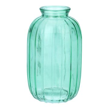 SILVINA glass bottle, fluted, turquoise-clear, 12 cm, Ø 7 cm