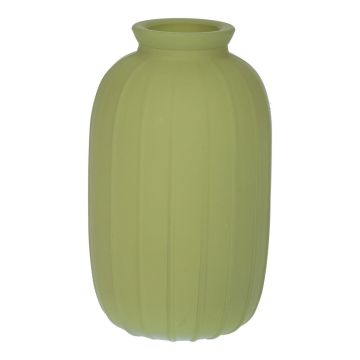 SILVINA glass bottle, ribbed, matt olive green, 12 cm, Ø 7 cm