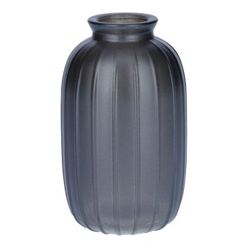 SILVINA glass bottle, ribbed, metallic grey, 12cm, Ø7cm