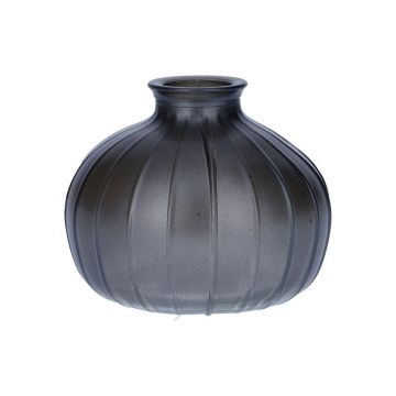 ALFHARD flower vase, ribbed glass, metallic grey, 8.5 cm, Ø10.5 cm