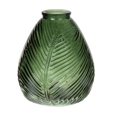 NELLOMIO glass bottle with leaf pattern, green-clear, 16 cm, Ø 14 cm