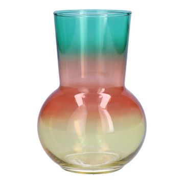 NOVANTINO flower vase, glass, turquoise-pink-salmon-yellow-clear, 17cm, Ø12cm