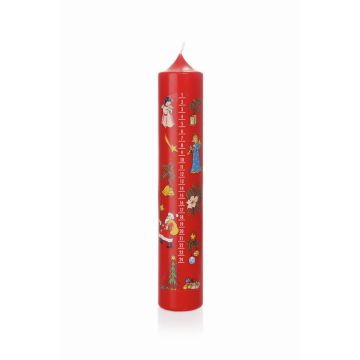 TEMPERANCE Advent calendar pillar candle, photo-printed Advent days, red and multicoloured, 26.5 cm, Ø5 cm – Made in Germany