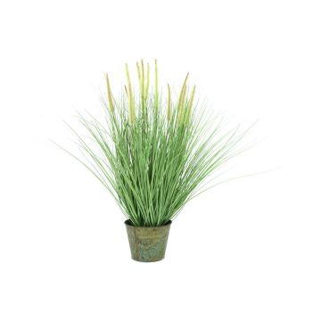 Plastic foxtail grass NORMEN panicles, metal pot, green, 28"/70cm