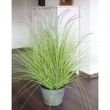 Artificial pennisetum OVIDIO, panicles, zinc pot, green, 4ft/115cm