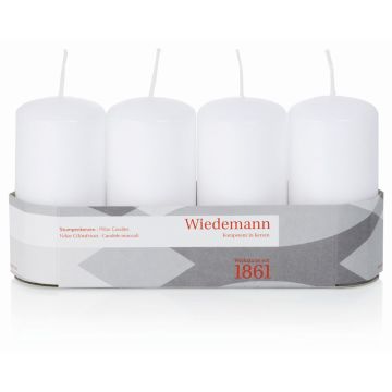 Advent wreath pillar candles JENARO, 4 pieces, white, 4"/10cm, Ø2"/5cm, 23h - Made in Germany Advent wreath pillar candles JENARO, 4 pieces, white, 4"/10cm, Ø2"/5cm, 23h - Made in Germany