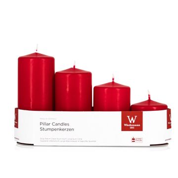 JENARO Advent wreath pillar candles, 4 pieces, graduated, red, 6cm, 8cm, 10cm, 12cm, Ø5cm – Made in Germany