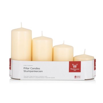 JENARO Advent wreath pillar candles, set of 4, graduated, biscuit, 6cm, 8cm, 10cm, 12cm, Ø5cm – Made in Germany