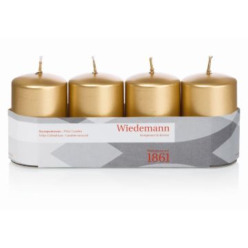 JENARO Advent wreath pillar candles, set of 4, gold, 8cm, Ø5cm, 18h – Made in Germany
