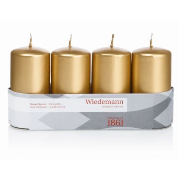 JENARO Advent wreath pillar candles, 4 pieces, gold, 10cm, Ø5cm, 23h – Made in Germany