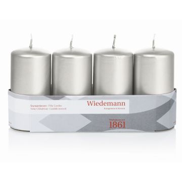 JENARO Advent wreath pillar candles, 4 pieces, silver, 10cm, Ø5cm, 23h – Made in Germany