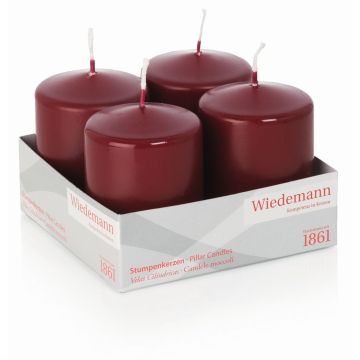 JENARO Advent wreath pillar candles, set of 4, burgundy, 8 cm, Ø 6 cm, 29 hours – Made in Germany