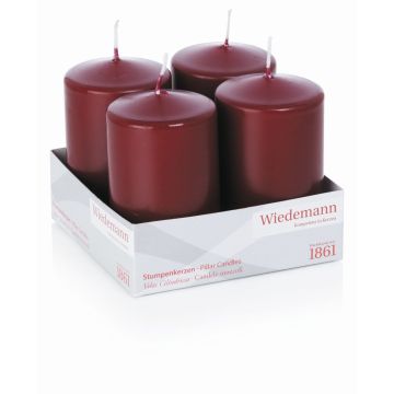 JENARO Advent wreath pillar candles, set of 4, burgundy, 10 cm, Ø 6 cm, 33 h – Made in Germany