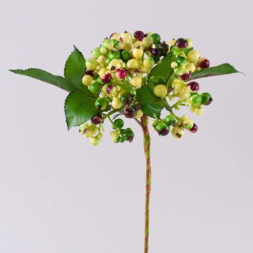 Artificial Elderberry spray HELMA, berries, light green-red, 12"/30cm