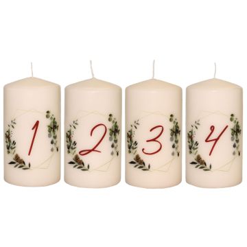 Adventskerzen CHRISTOPHORUS with Zahlen Fotodruck, 4 pcs, cream-multicoloured, 13cm, Ø6,8cm, 52h - Made in Germany