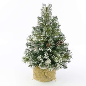 Artificial Fir tree RIGA, cones, jute bag, white, 24"/60cm, Ø 16"/40cm