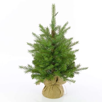 Fake Christmas tree WELLINGTON, jute bag, LEDs, 24"/60cm, Ø 20"/50cm