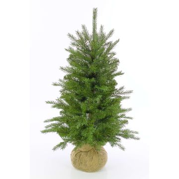Fake Christmas tree WELLINGTON, jute bag, LEDs, 3ft/90cm, Ø 26"/65cm
