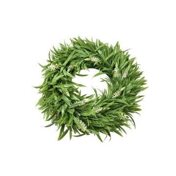 Wreath of lavender CONSTANZE with white blooms, green, 12"/30cm - weather-resistant