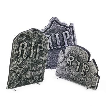 Halloween decoration: KRAMPUS gravestones, 3- -piece set, stone-effect, polystyrene, skulls, 51cm, 50cm, 34cm