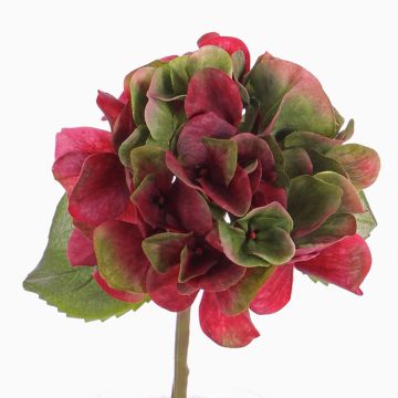 Artificial hydrangea CHIDORI, red-green, 12"/30cm, Ø5.1"/13cm