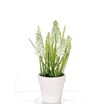 Fake grape hyacinth ARABELLA in a decorative pot, cream, 10"/25cm, Ø0.8"-1.2"/2-3cm