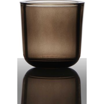 Candle glass for tea lights NICK, brown-transparent, 3"/7,5cm, Ø3"/7,5cm