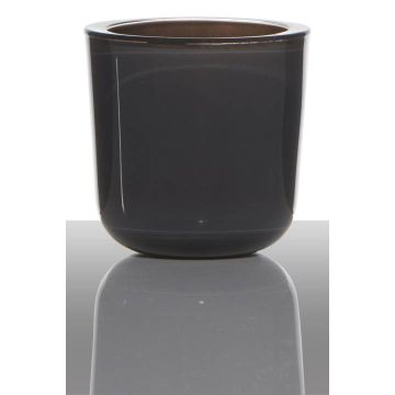 Glass candle holder NICK, dark grey-transparent, 3"/7,5cm, Ø3"/7,5cm