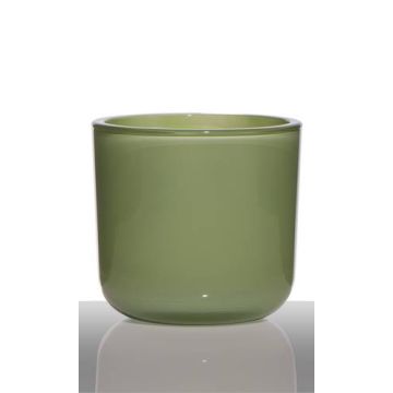 Candle holder made of glass NICK, grass green, 5"/13cm, Ø5.5"/14cm
